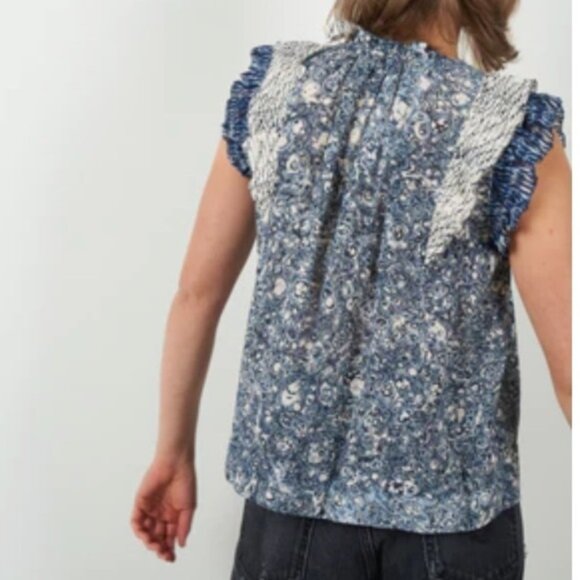 House of Harlow 1960 Blue  Ivory Sleeveless Blouse Sz   S - Picture 2 of 15